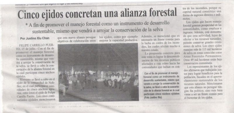 Captura de un diario local que refleja la conformación de la Alianza Selva Maya (Foto: Blog oficial de Alianza Selva Maya y reproducida con permiso)
