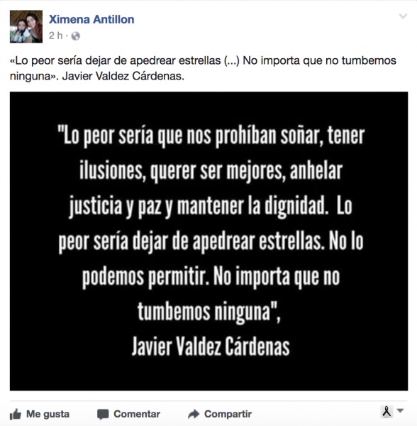 Pantallazo del post público de Ximena Antillón.