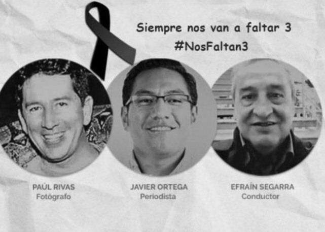 Imagen ampliamente difundida en redes sociales sobre los tres miembros del equipo periodístico del diario El Comercio asesinados.